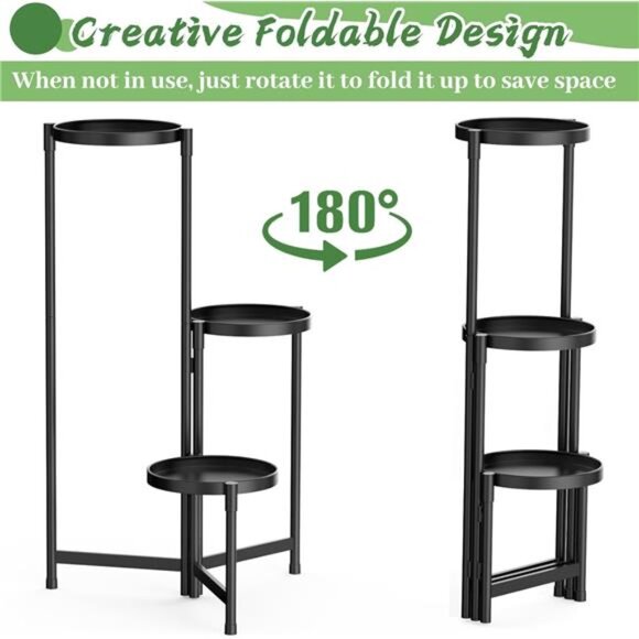 Metal Plant Stand Indoor Outdoor for Multiple Plants, 3 Tiered Folding - Picture 5 of 7